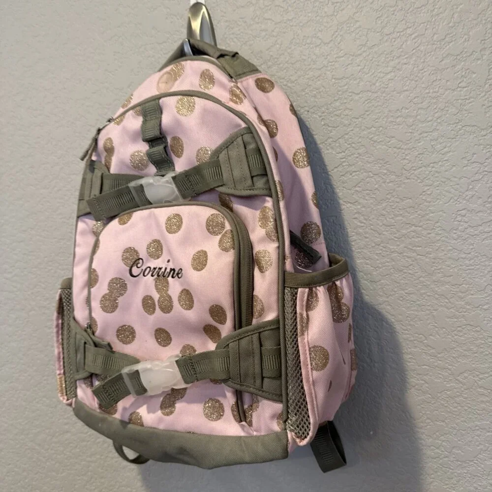 POTTERY BARN KIDS Mackenzie Pink Gold Sparkle Glitter Backpack- Small 12x15x6